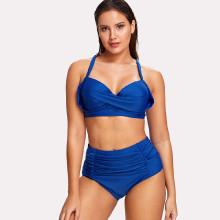 Shein Plus Shirred Criss Cross Bikini Set