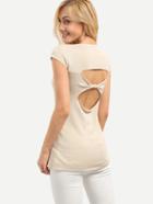 Shein Apricot V Neck Hollow Back T-shirt