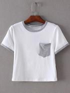Shein Grey Trim & Pocket White Crop T-shirt