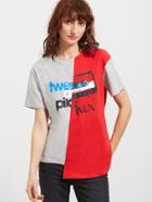 Shein Contrast Graphic Print Asymmetric T-shirt