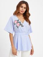 Shein Embroidered Flower Applique Overlap Wrap Top