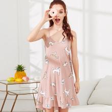 Shein Dog Print Ruffle Hem Night Dress