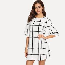 Shein Layered Flounce Sleeve Grid Dress