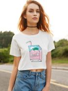 Shein White Box Print Crop T-shirt