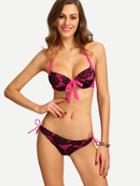 Shein Contrast Tie-front Push-up Lace Bikini