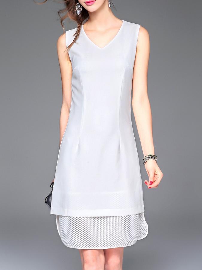 Shein White V Neck Two-pieces Mesh Shift Dress