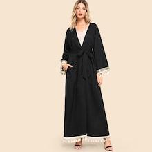 Shein Contrast Sequin Tassel Detail Self Tie Waist Abaya