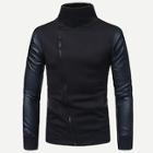 Shein Men Contrast Pu Oblique Zipper Sweatshirt