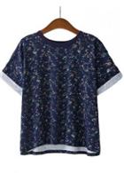 Rosewe Hot Sale Round Neck Short Sleeve Floral Tees