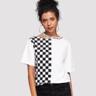 Shein Contrast Panel Cut Out Neck Tee