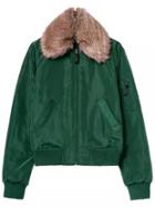Shein Green Faux Fur Collar Pockets Crop Coat