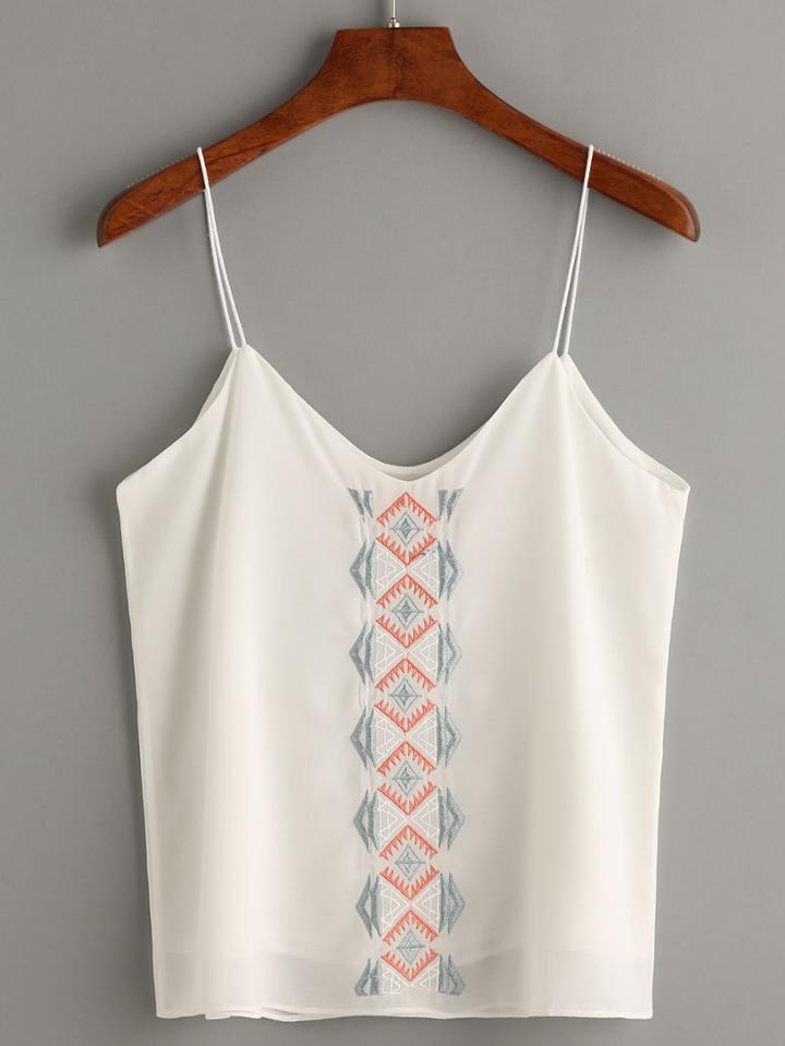 Shein White Embroidered Chiffon Cami Top