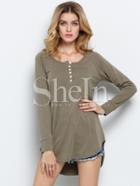 Shein Army Green Long Sleeve T-shirt