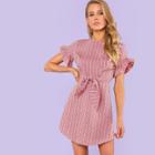 Shein Flounce Sleeve Striped Dress