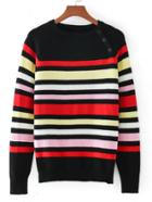 Shein Button Detail Raglan Sleeve Striped Knitwear