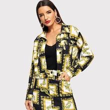 Shein Scarf Print Single Breasted Jacket