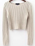 Shein Apricot Ribbed Round Neck Crop Sweater