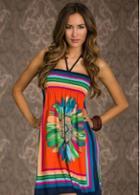 Rosewe Beach Essential Flowers Print Halter Dress For Women