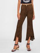 Shein Suede Laser Cut Scallop Trim Flare Pants