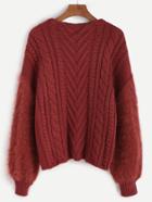 Shein Rust Drop Shoulder Fuzzy Sleeve Cable Knit Sweater