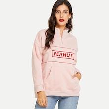 Shein Half Placket Letter Print Sweatshirt