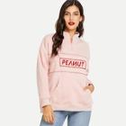 Shein Half Placket Letter Print Sweatshirt