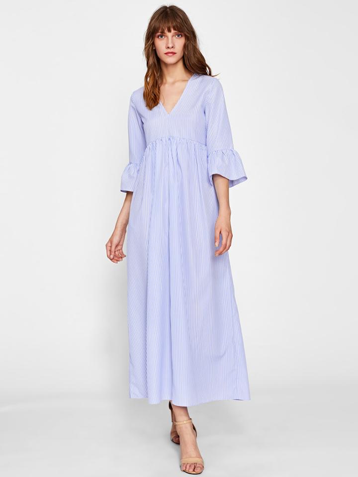 Shein Fluted Sleeve Split Back Pinstripe Smock Dress