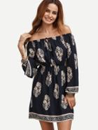 Shein Navy Off The Shoulder Long Sleeve Dress