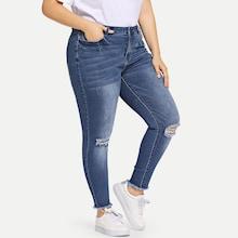 Shein Plus Bleach Wash Raw Hem Ripped Jeans