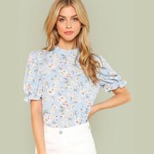 Shein Frill Trim Calico Print Blouse