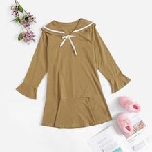 Shein Girls Sailor Collar Ruffle Hem Dress