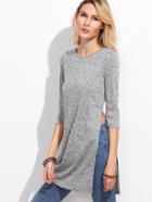 Shein Grey Marled Knit Side Slit Longline Ribbed T-shirt