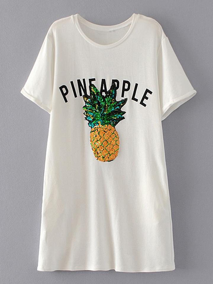 Shein Sequin Embroidery Tee Dress
