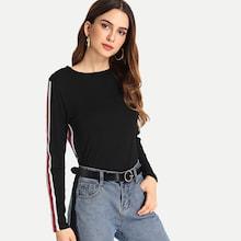 Shein Contrast Striped Side Tee