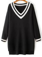 Shein Black Striped Trim Split Side Knit High Low Dress
