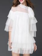 Shein White Tie Neck Ruffle Sheer Gauze Dress