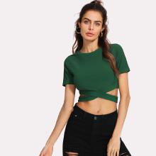 Shein Raglan Sleeve Crisscross Hem Crop Tee