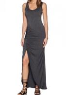 Rosewe Dark Grey Scoop Neck Asymmetric Maxi Dress