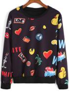 Shein Multicolor Round Neck Cartoon Print Sweatshirt