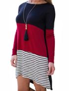 Shein Long Sleeve Asymmetric Hem Stripe Splicing Dress