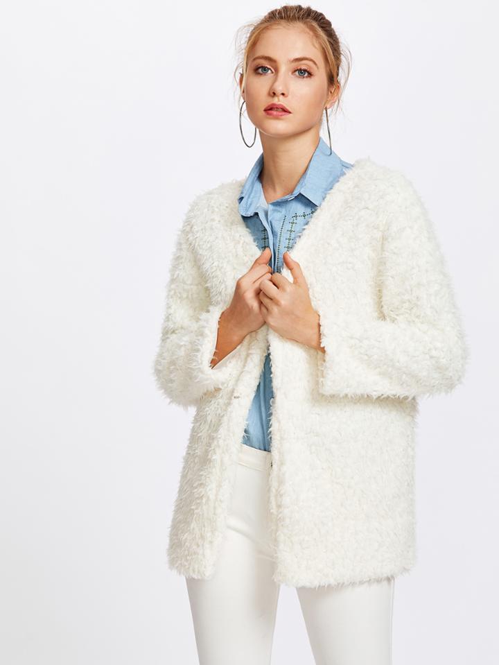 Shein Faux Fleece Coat With Hook & Eye