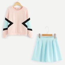 Shein Girls Color Block Top & Skirt Set