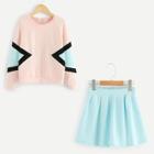 Shein Girls Color Block Top & Skirt Set