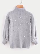 Shein Pearl Beading Mock Neck Balloon Sleeve Jumper