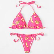 Shein Banana Print Self Tie Bikini Set