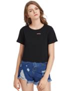 Shein Black Distressed Crop T-shirt