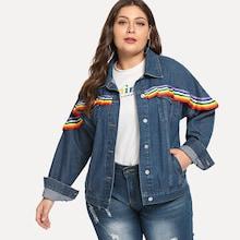 Shein Plus Rainbow Tape Embellished Denim Jacket