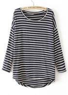 Rosewe Laconic Long Sleeve Round Neck Striped T Shirt