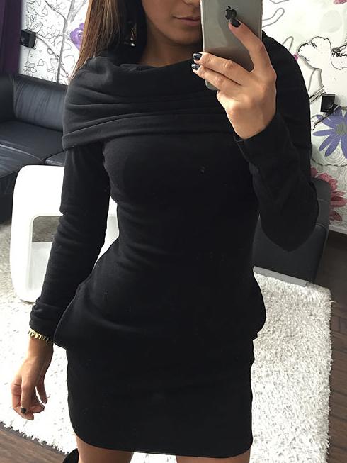 Shein Black Cowl Neck Long Sleeve Slim Dress