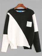 Shein Color Block Slit Side High Low Wrap Back Sweater